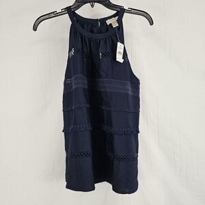 Ann Taylor Loft Women's Size Medium Navy Sleeveless Blouse Tiered